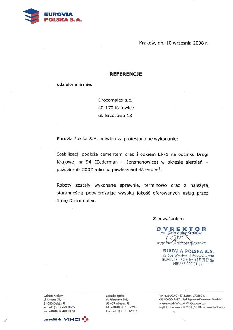 Referencje Eurovia Referencje Eurovia